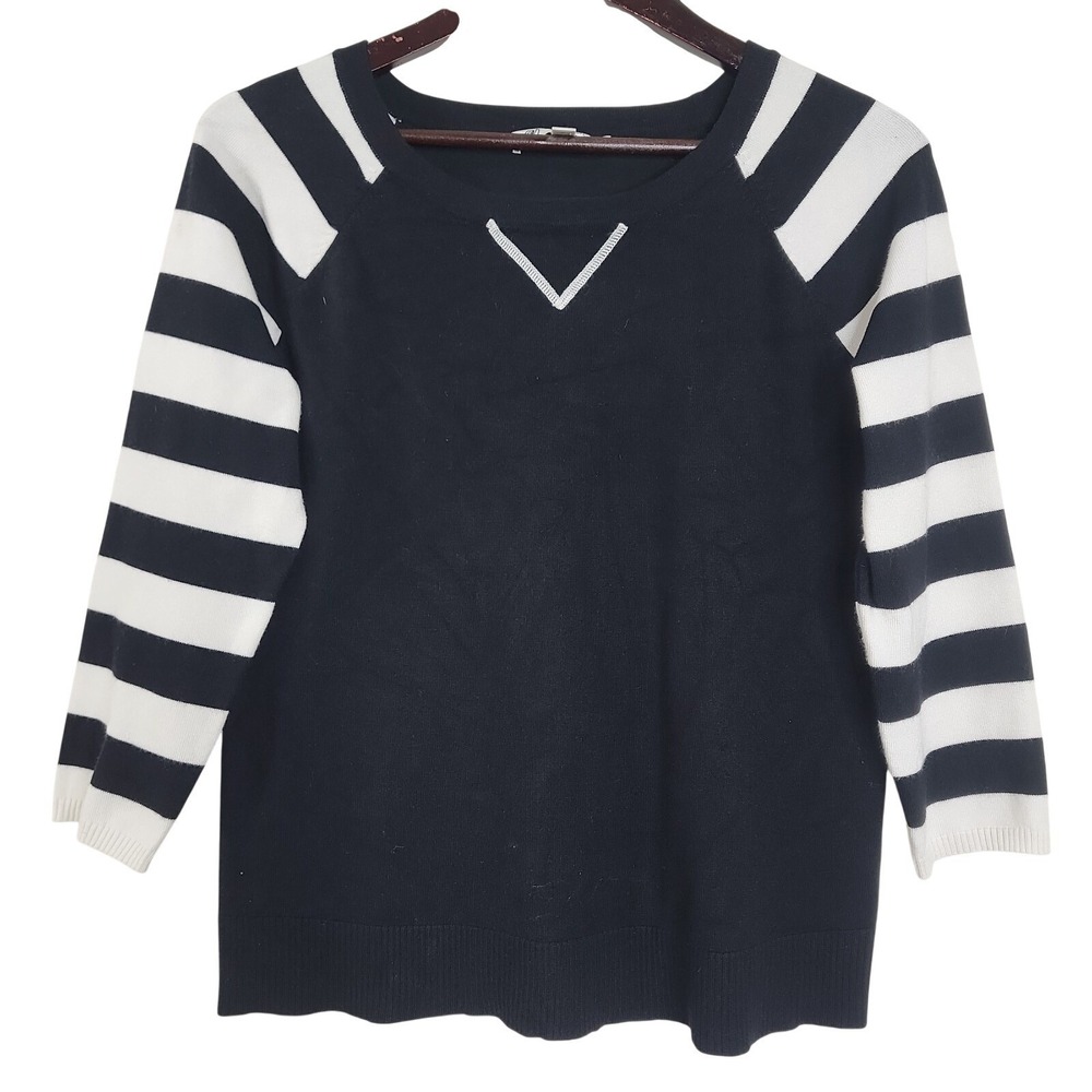 Versona Women's Sweater M Black White Colorblock Striped 3/4 Sleeve Soft Knit